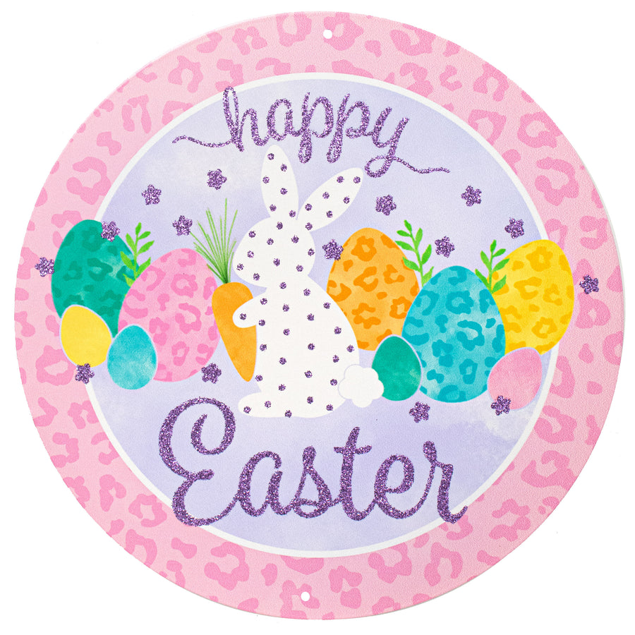 12" Metal Sign: Glitter Leopard Happy Easter