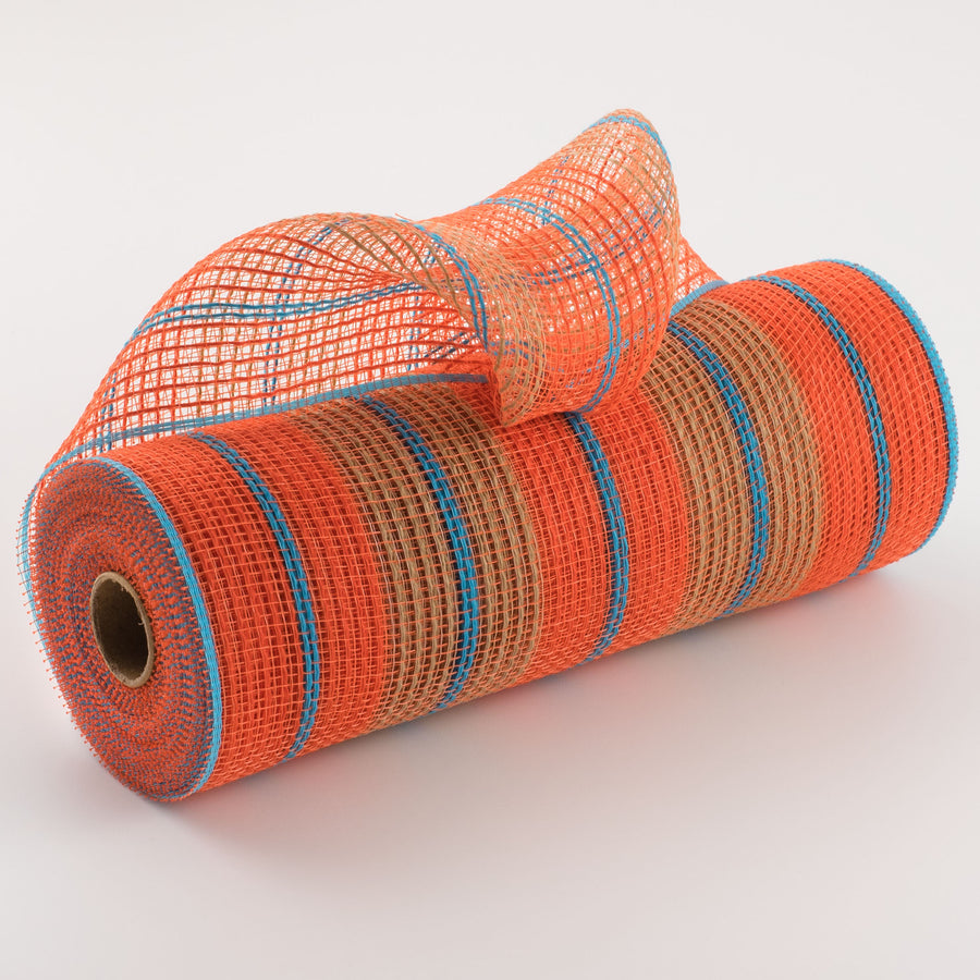 10" Faux Jute & Thick Stripe Mesh: Orange, Natural, Turquoise