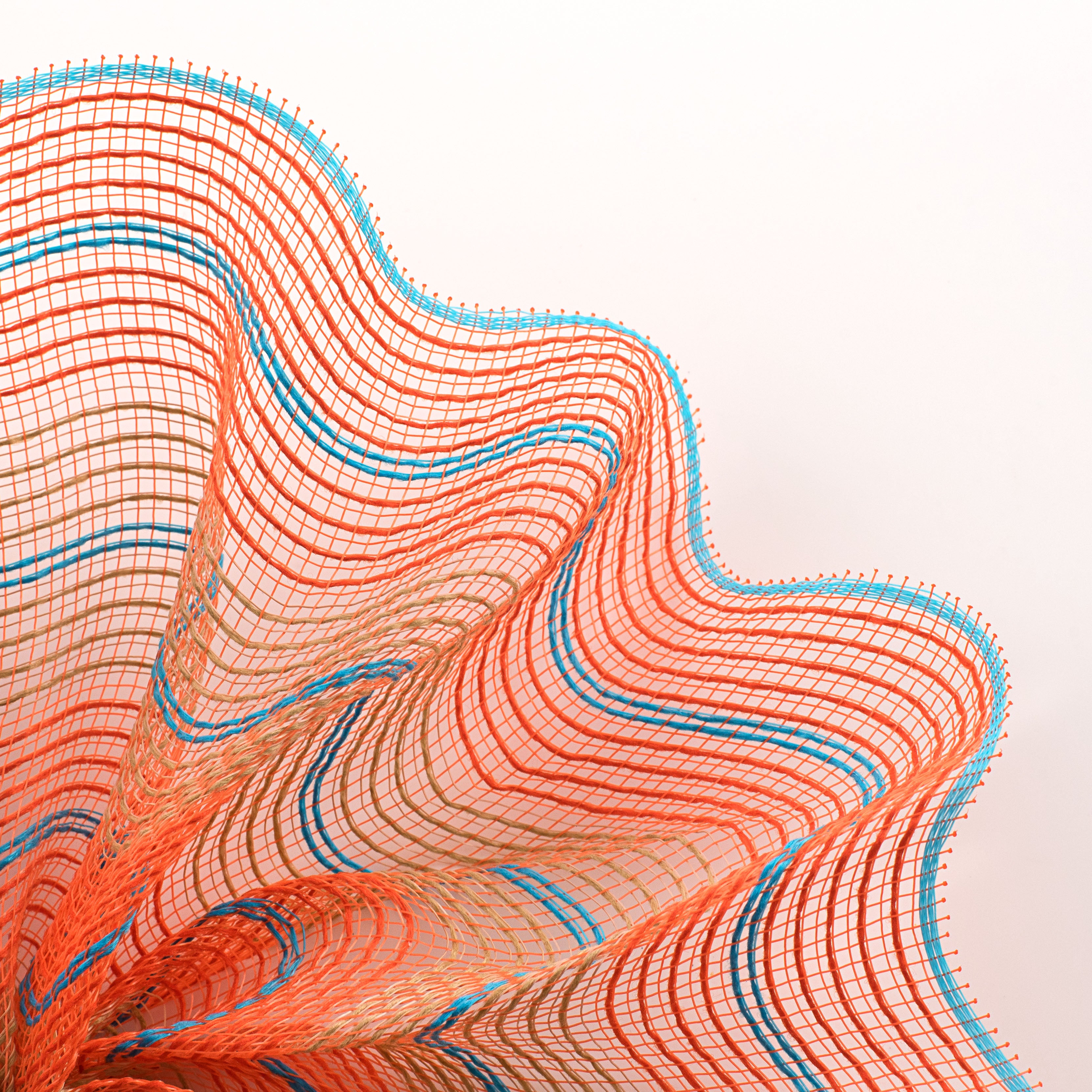10" Faux Jute & Thick Stripe Mesh: Orange, Natural, Turquoise