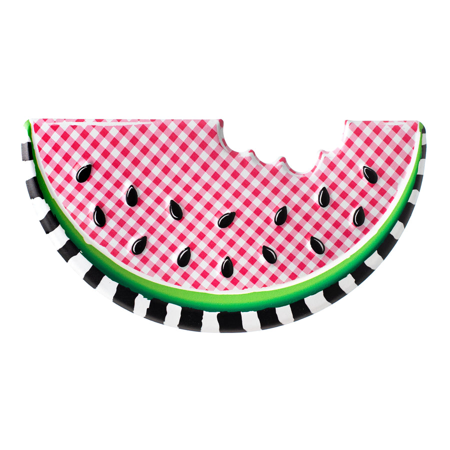 12" Metal Embossed Hanger: Gingham Watermelon Slice