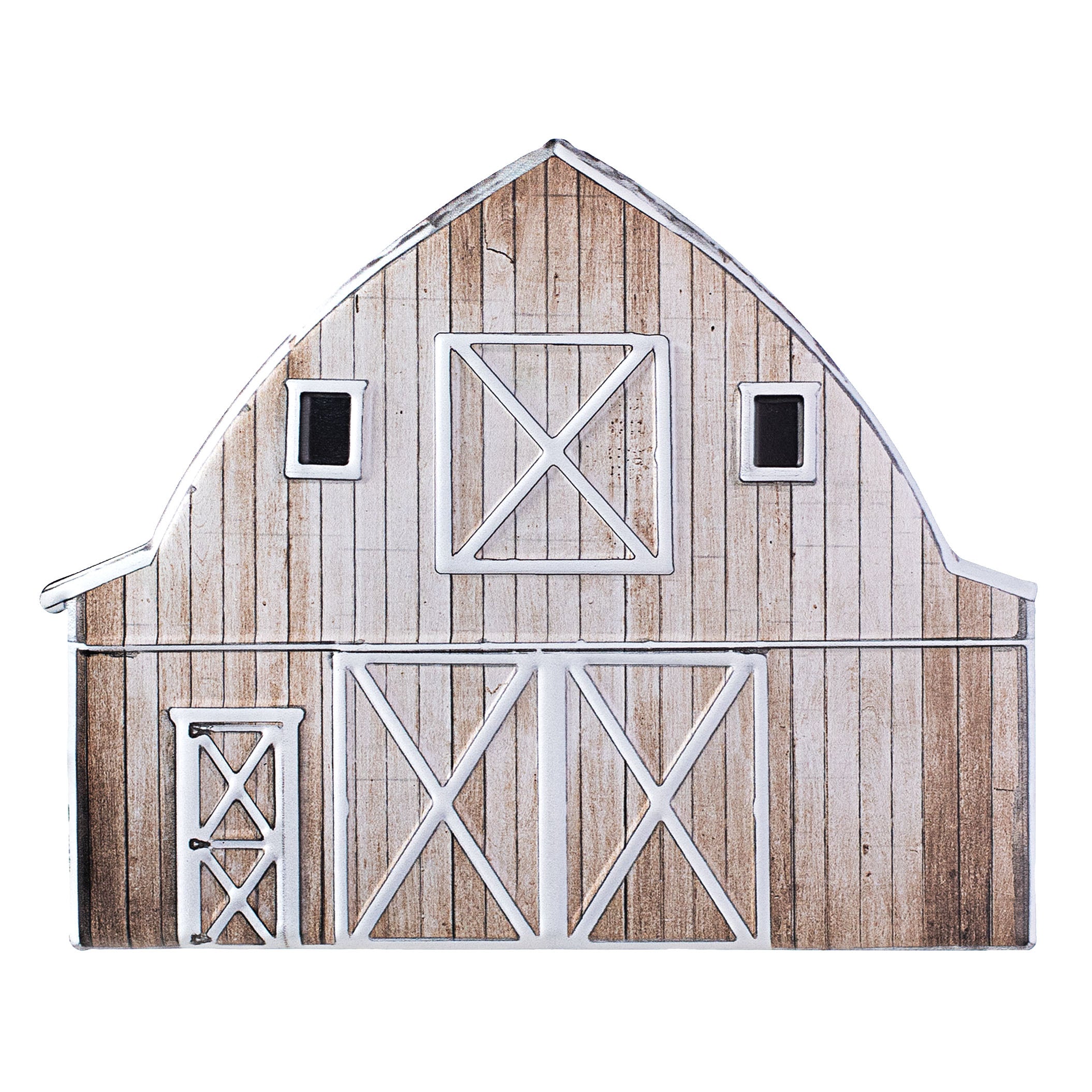 12" Metal Embossed Hanger: Tan Barn