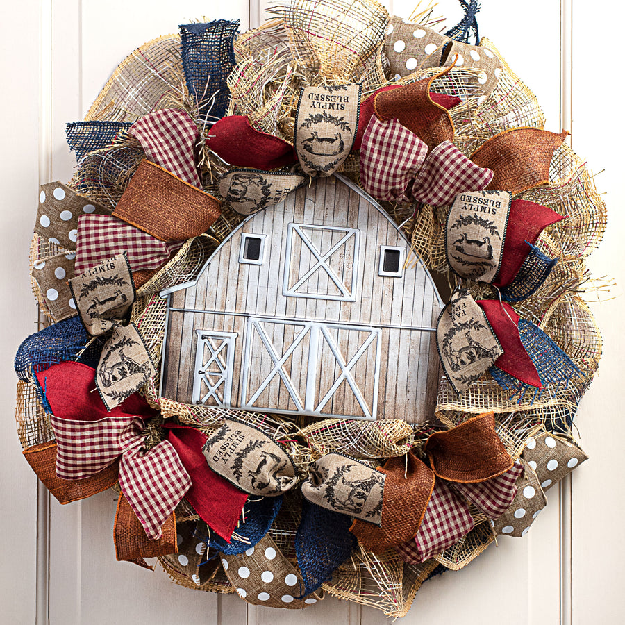12" Metal Embossed Hanger: Tan Barn