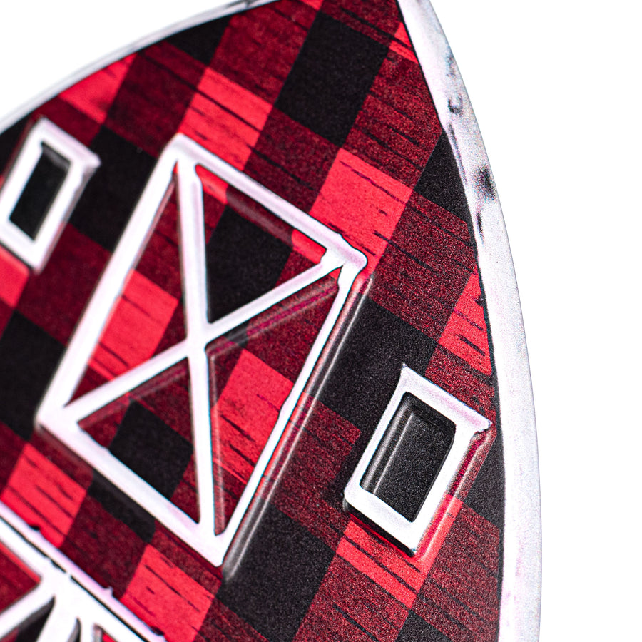 12" Metal Embossed Hanger: Black & Red Buffalo Plaid Barn