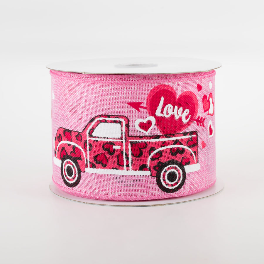 2.5" Cheetah Hearts Truck Ribbon: Pink (10 Yards)