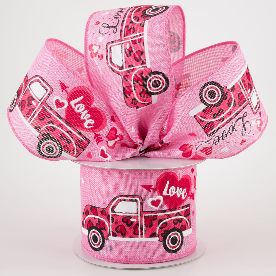 2.5" Cheetah Hearts Truck Ribbon: Pink (10 Yards)