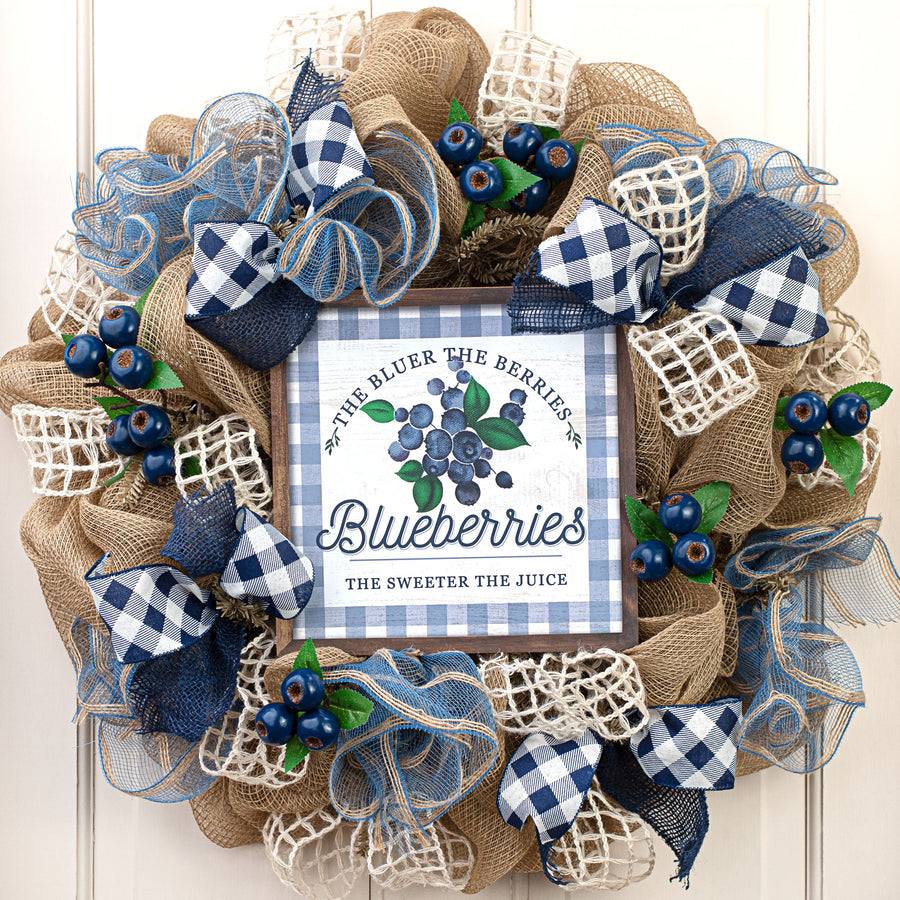 10" Square Wooden Sign: Blueberries