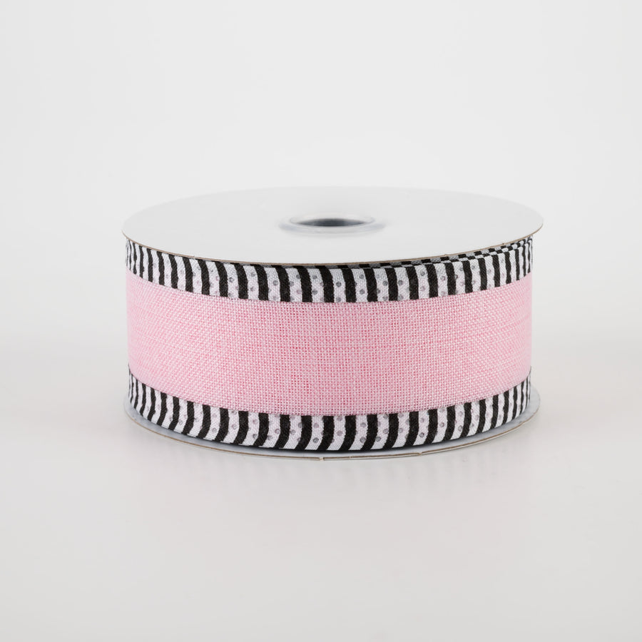 1.5" Thin Stripe Edge Ribbon: Light Pink (10 Yards)