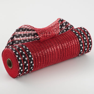 10" Ruffle Patterned Mesh: Red Metallic With Black & White Polka Dot