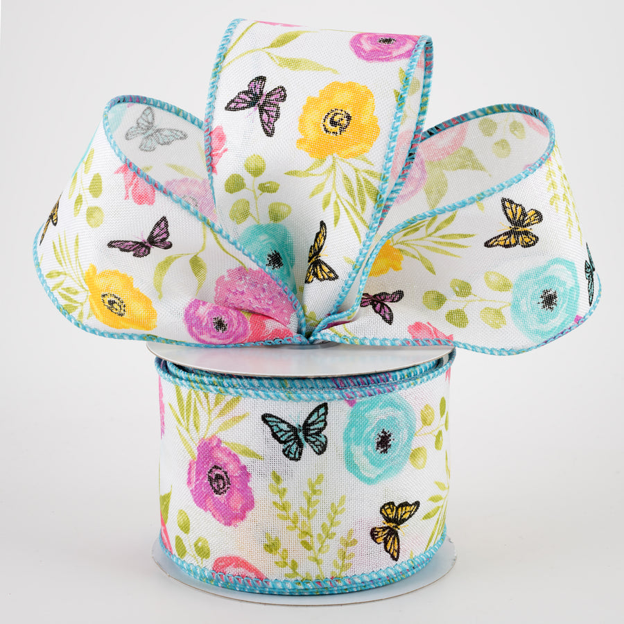 2.5" Wildflowers Ribbon: White, Green, Pink, Lavender (10 Yards)