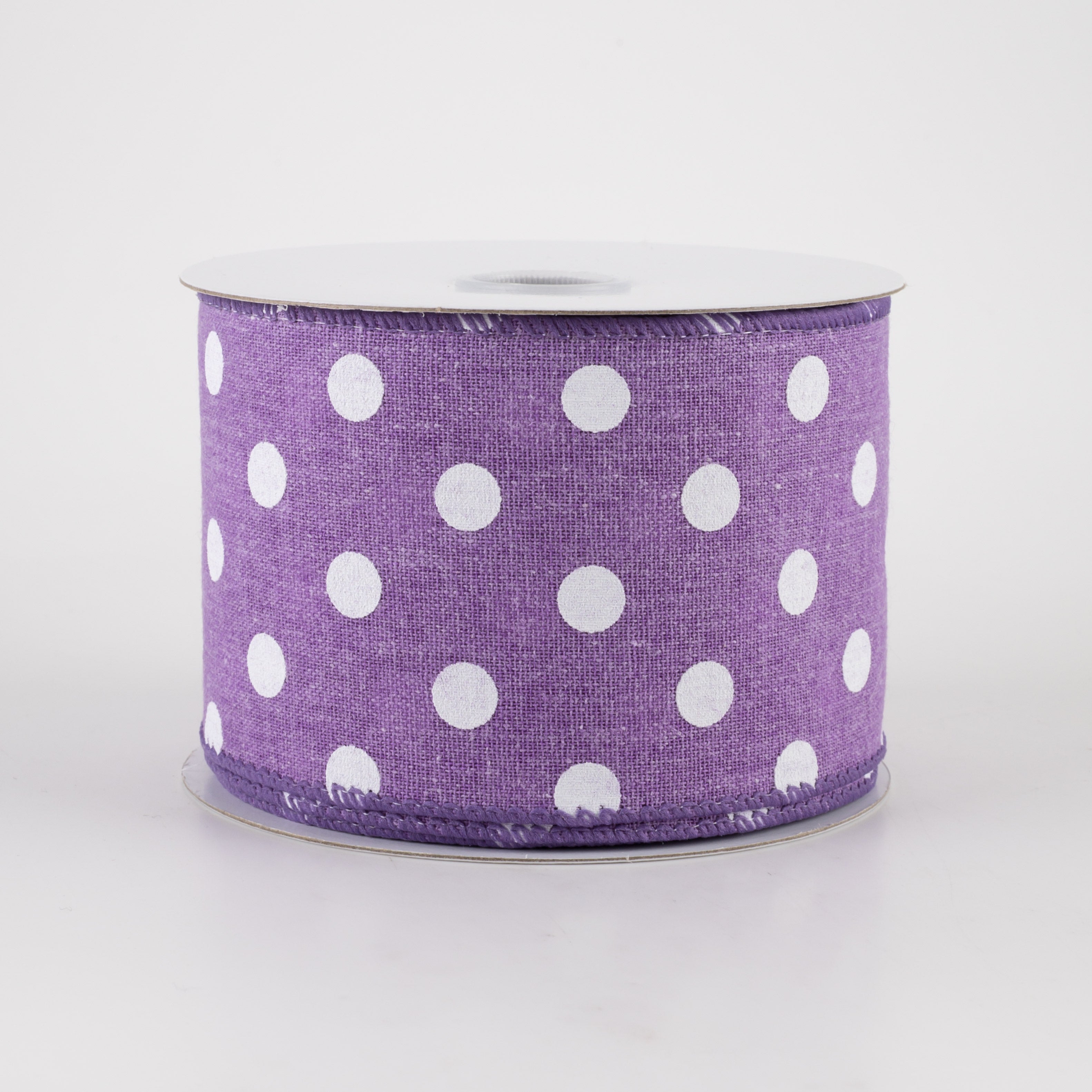2.5" Stiff Linen Polka Dot Ribbon: Purple (10 Yards)