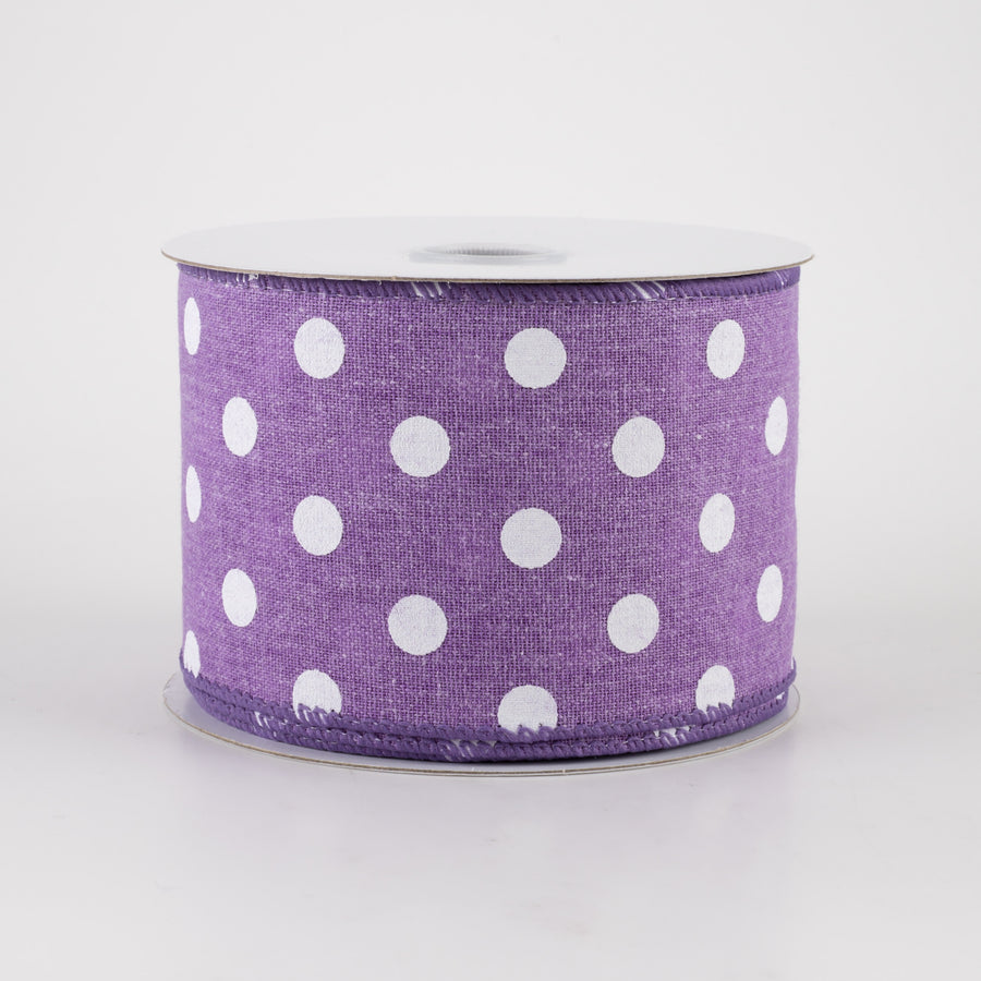 2.5" Stiff Linen Polka Dot Ribbon: Purple (10 Yards)
