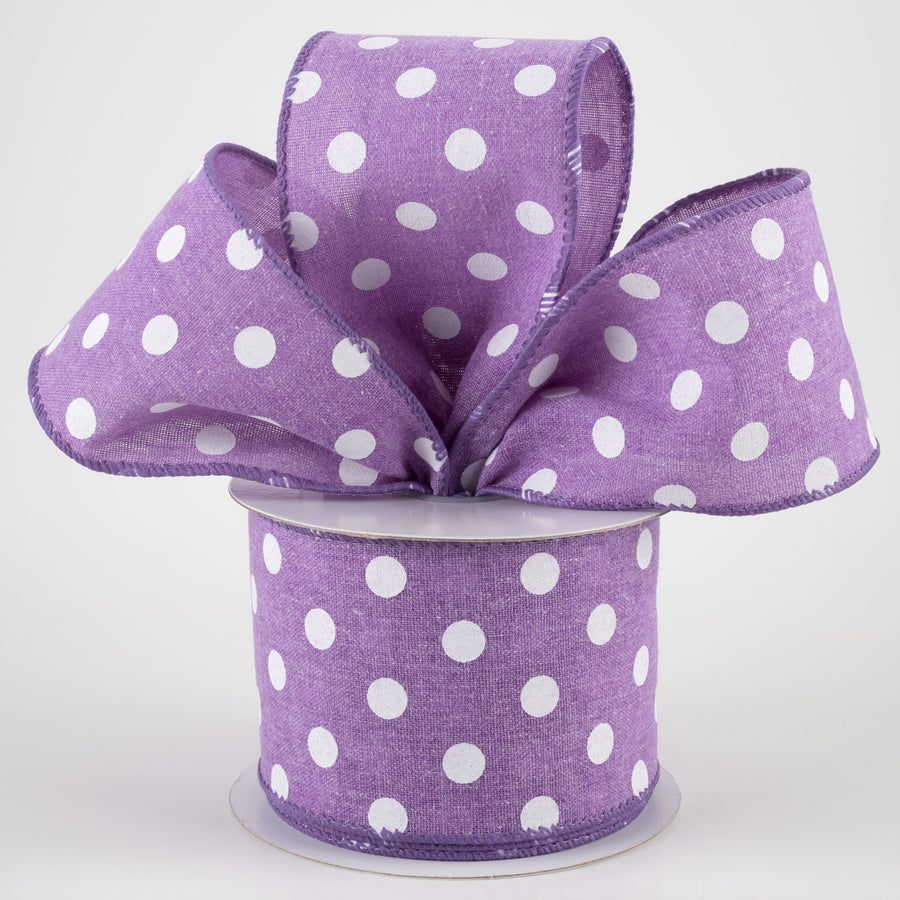 2.5" Stiff Linen Polka Dot Ribbon: Purple (10 Yards)