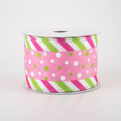2.5" Satin Dots & Diagonal Stripe Edge Ribbon: Pink (10 Yards)