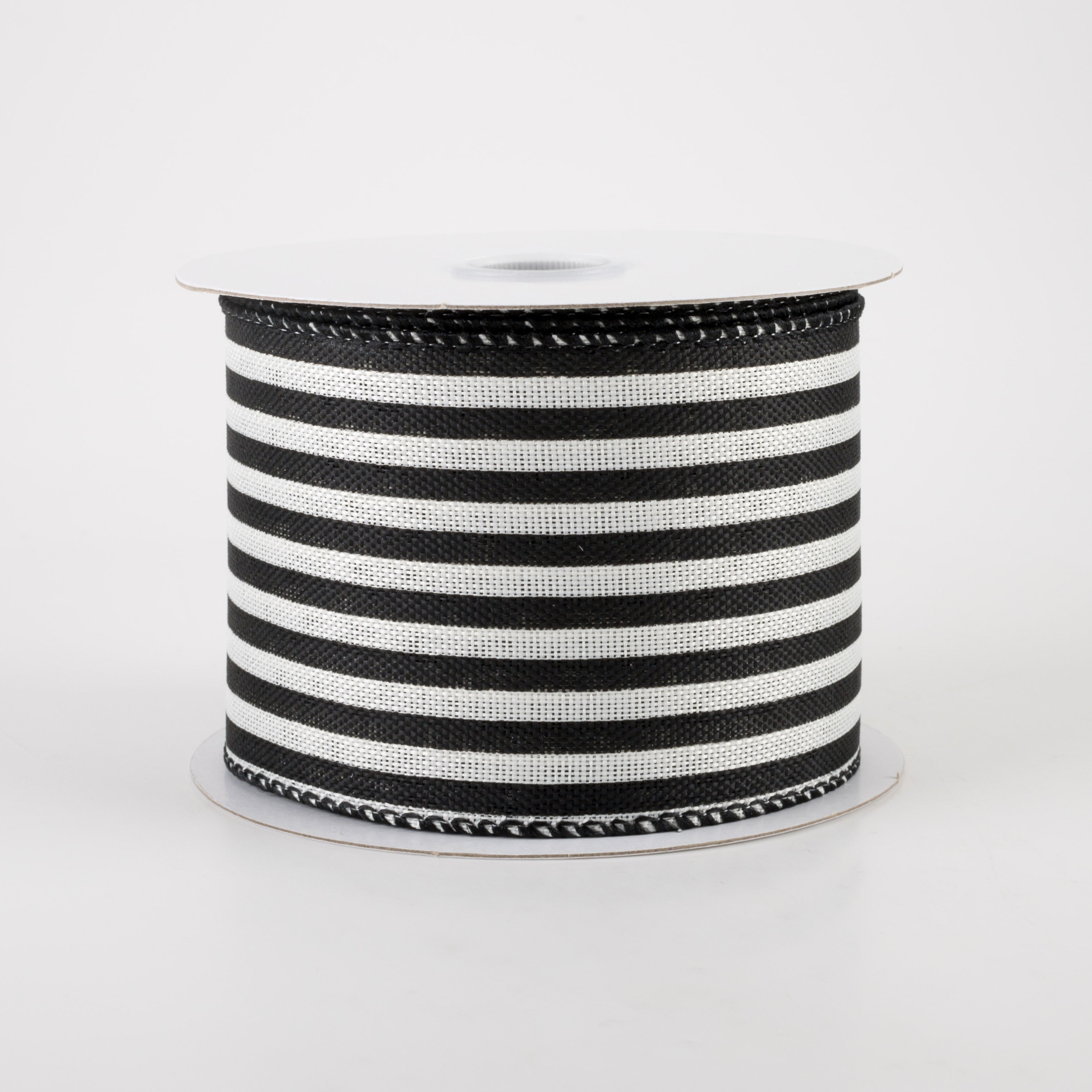 2.5" Linen Cabana Stripes Ribbon: Ivory & Black (10 Yards)