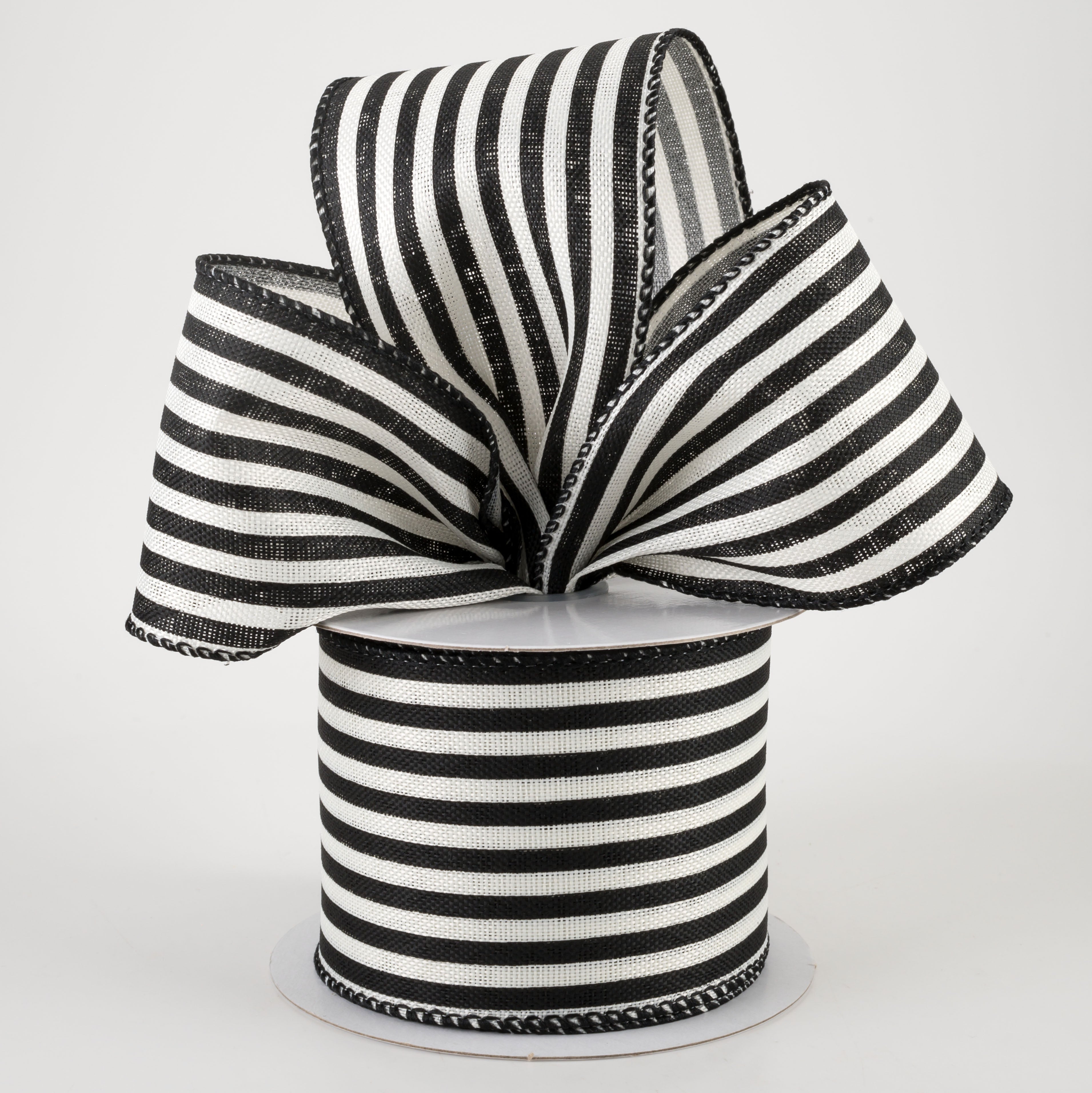 2.5" Linen Cabana Stripes Ribbon: Ivory & Black (10 Yards)