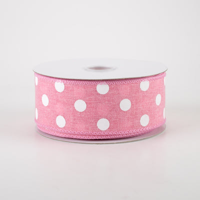 1.5" Stiff Linen Polka Dot Ribbon: Pink (10 Yards)