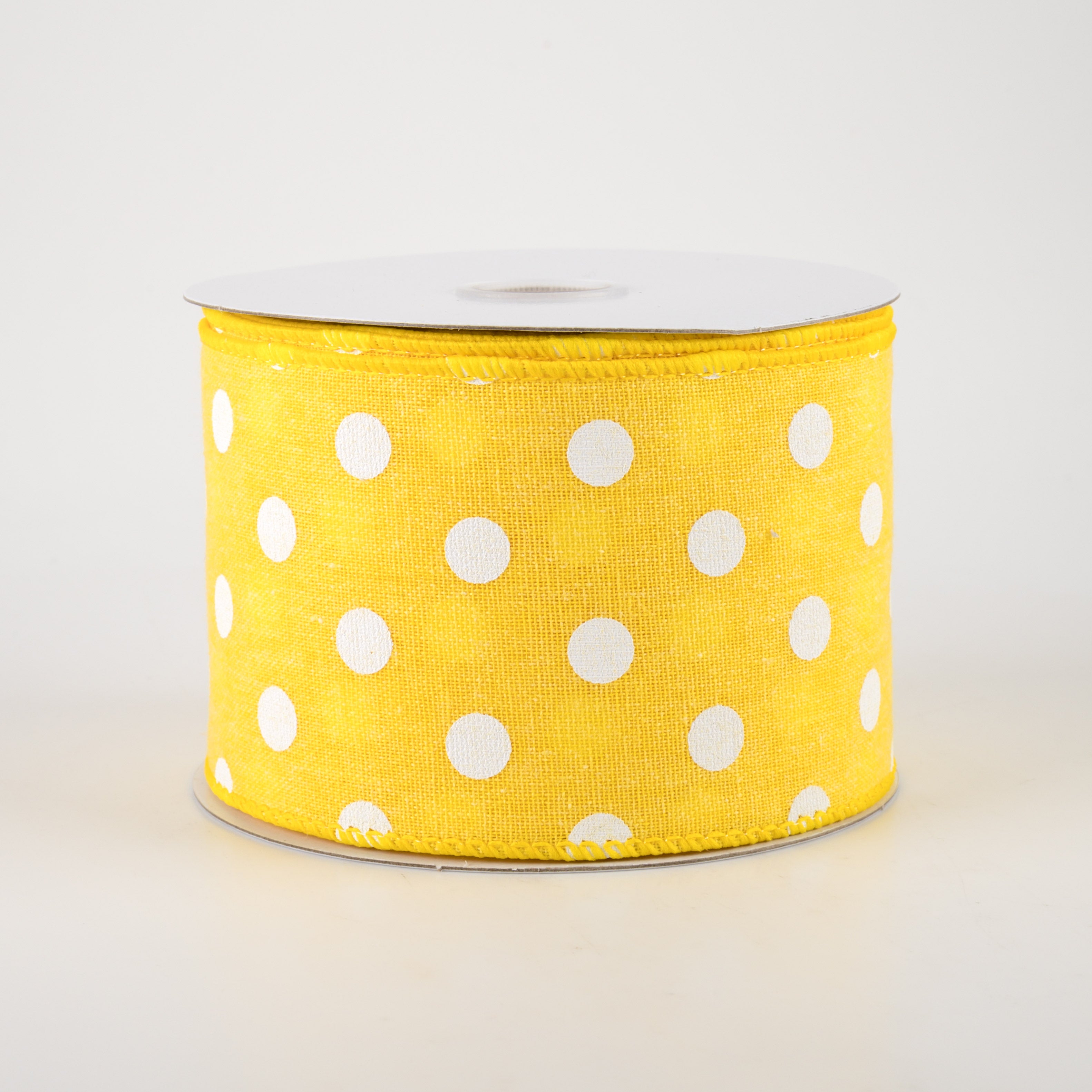 2.5" Stiff Linen Polka Dot Ribbon: Yellow (10 Yards)