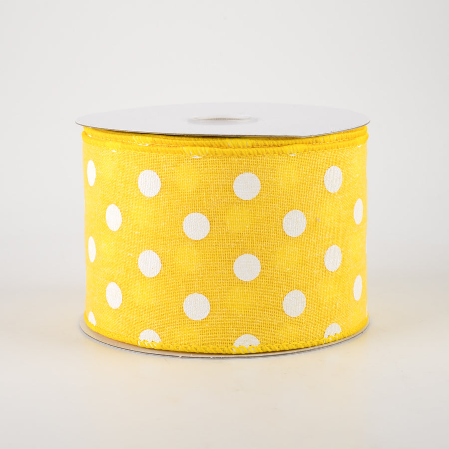 2.5" Stiff Linen Polka Dot Ribbon: Yellow (10 Yards)