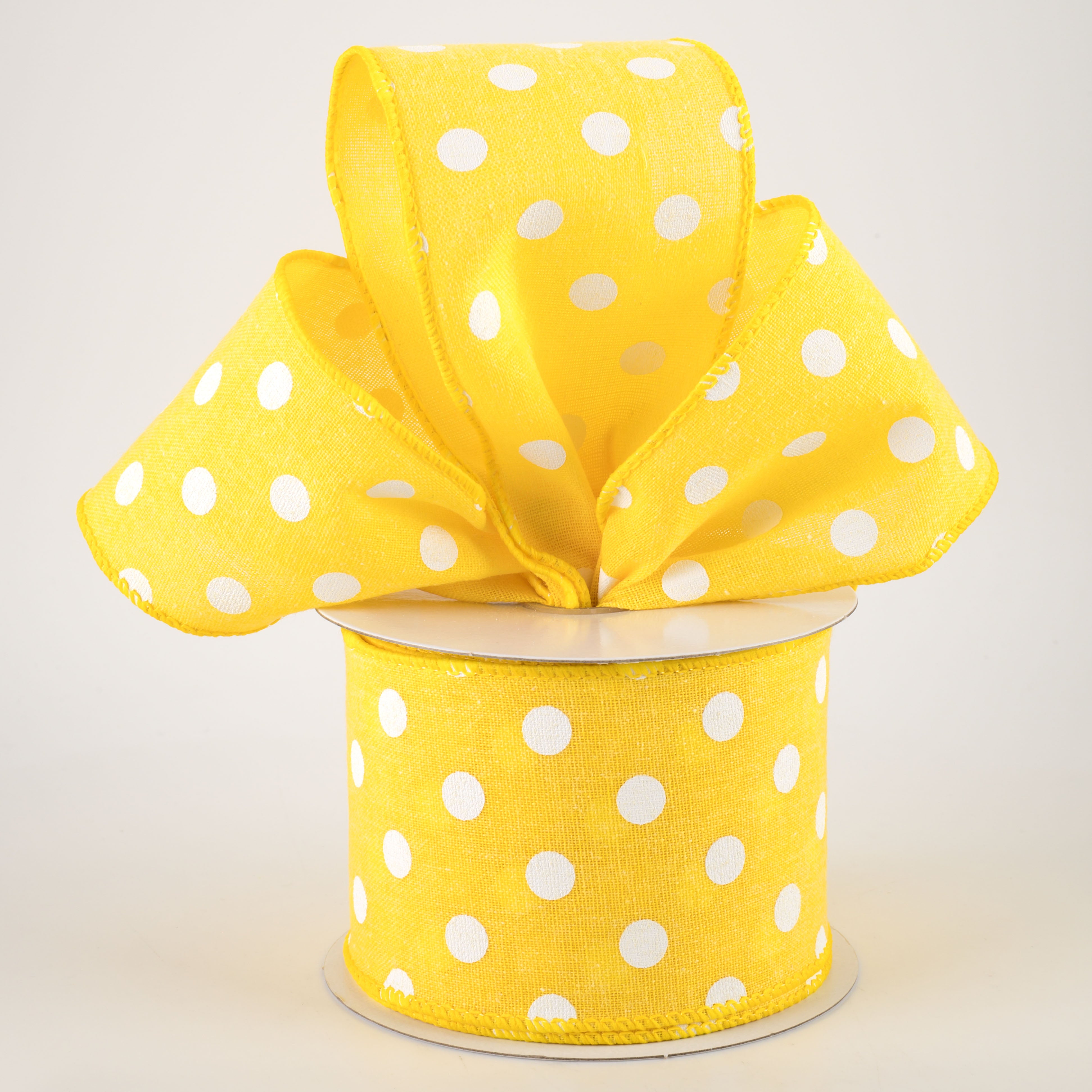 2.5" Stiff Linen Polka Dot Ribbon: Yellow (10 Yards)