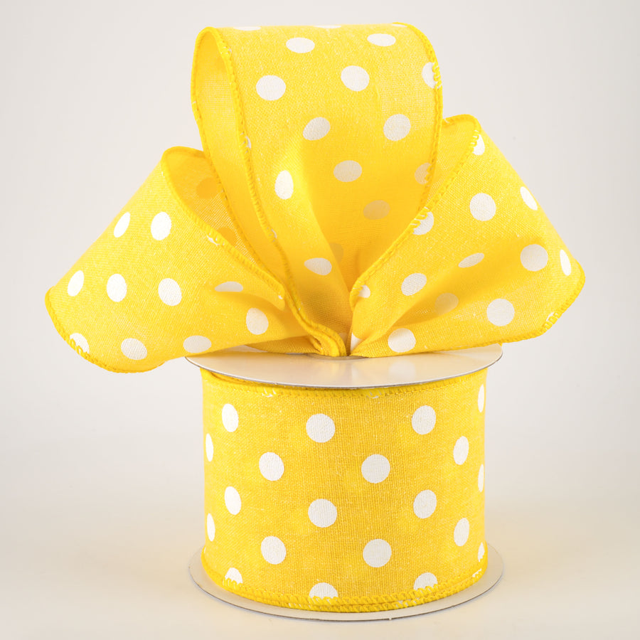 2.5" Stiff Linen Polka Dot Ribbon: Yellow (10 Yards)