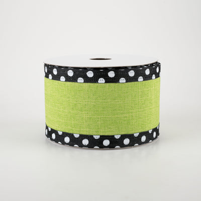 2.5" Linen Center & Polka Dot Edge Ribbon: Lime Green (10 Yards)