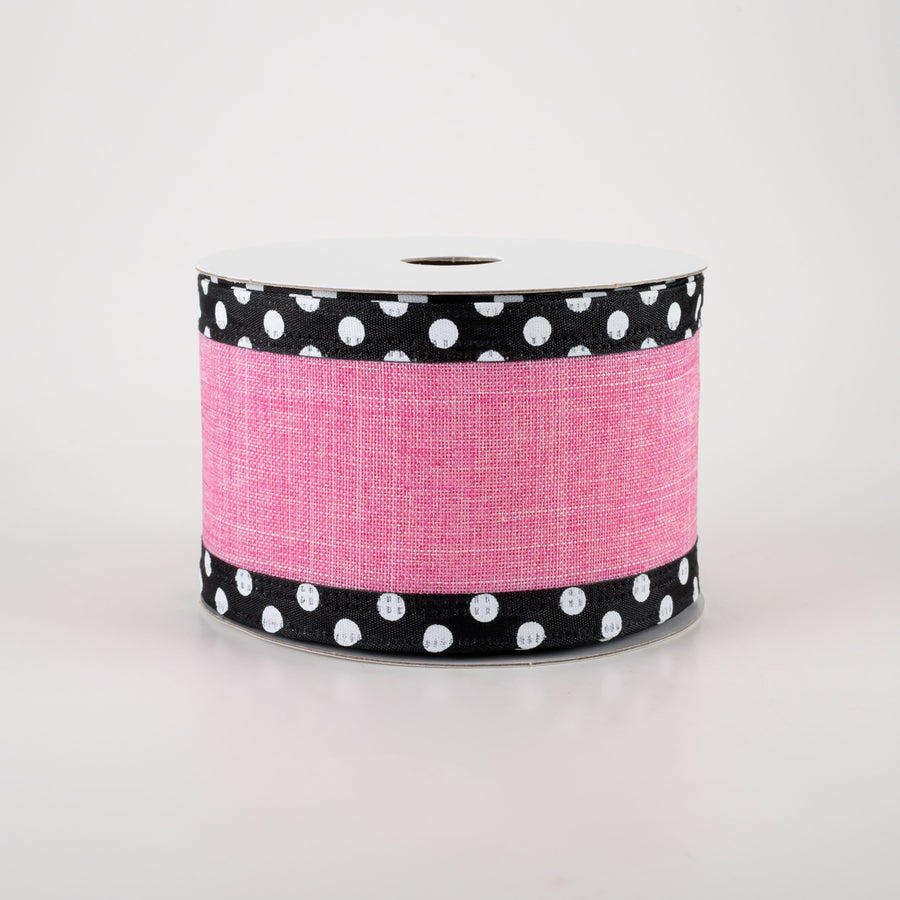 2.5" Linen Center & Polka Dot Edge Ribbon: Pink (10 Yards)