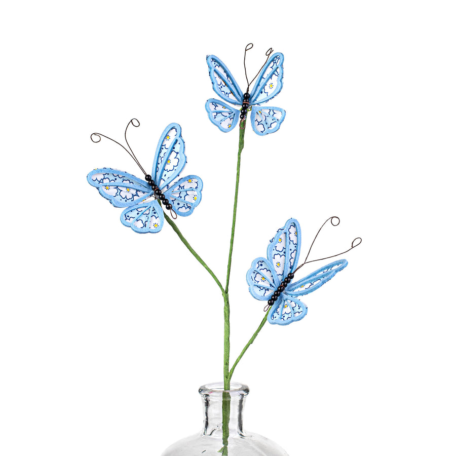 26" Floral Butterfly Spray: Blue