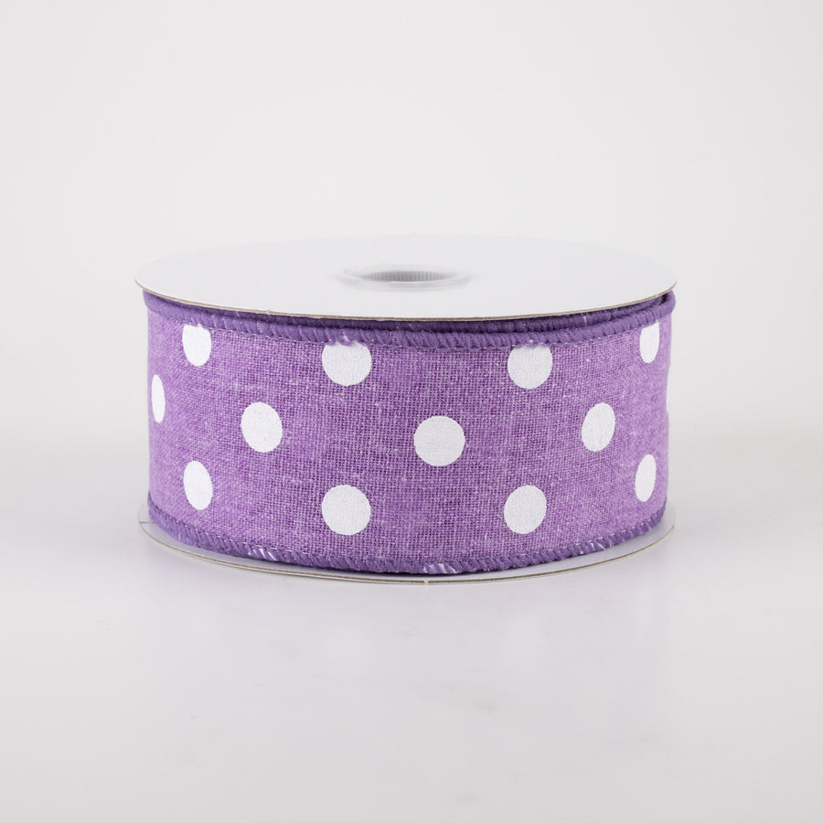 1.5" Stiff Linen Polka Dot Ribbon: Purple (10 Yards)
