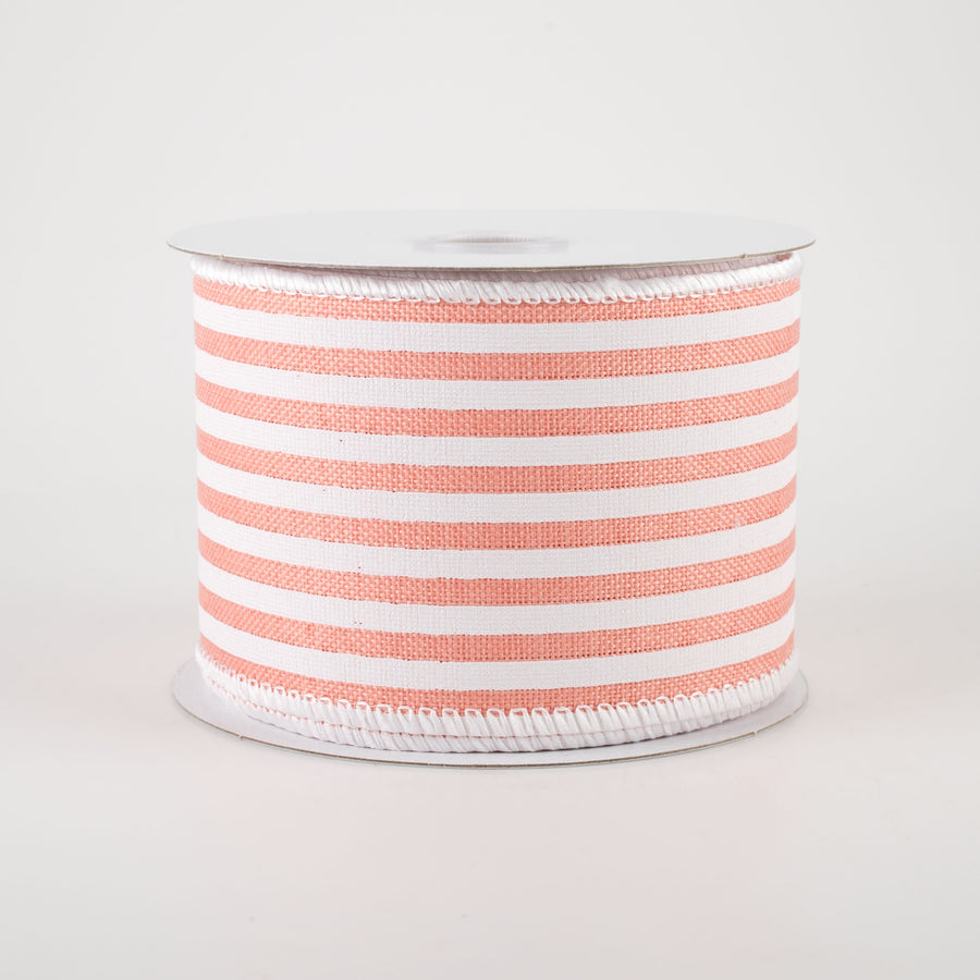 2.5" Linen Cabana Stripes Ribbon: Peach & White (10 Yards)