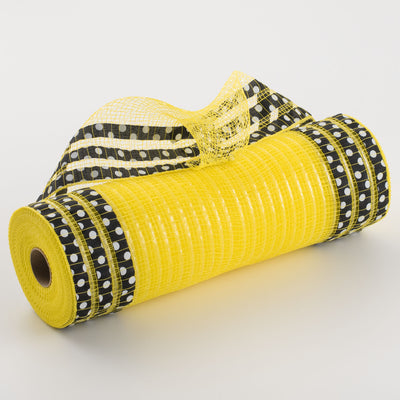 10" Ruffle Patterned Mesh: Yellow Metallic With Black & White Polka Dot