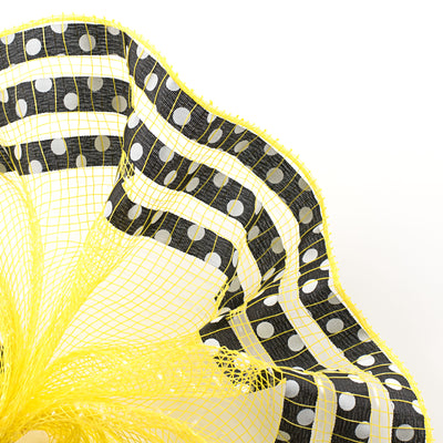 10" Ruffle Patterned Mesh: Yellow Metallic With Black & White Polka Dot