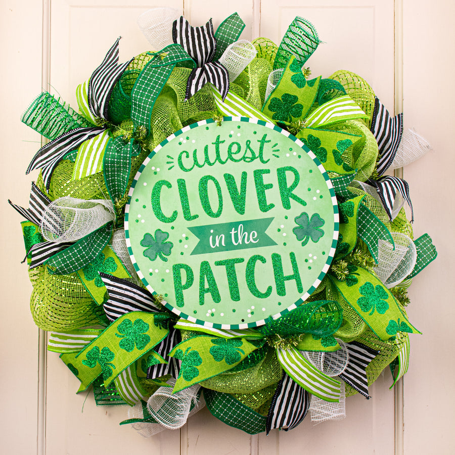 12" Metal Sign: Glittered Cutest Clover in the Patch