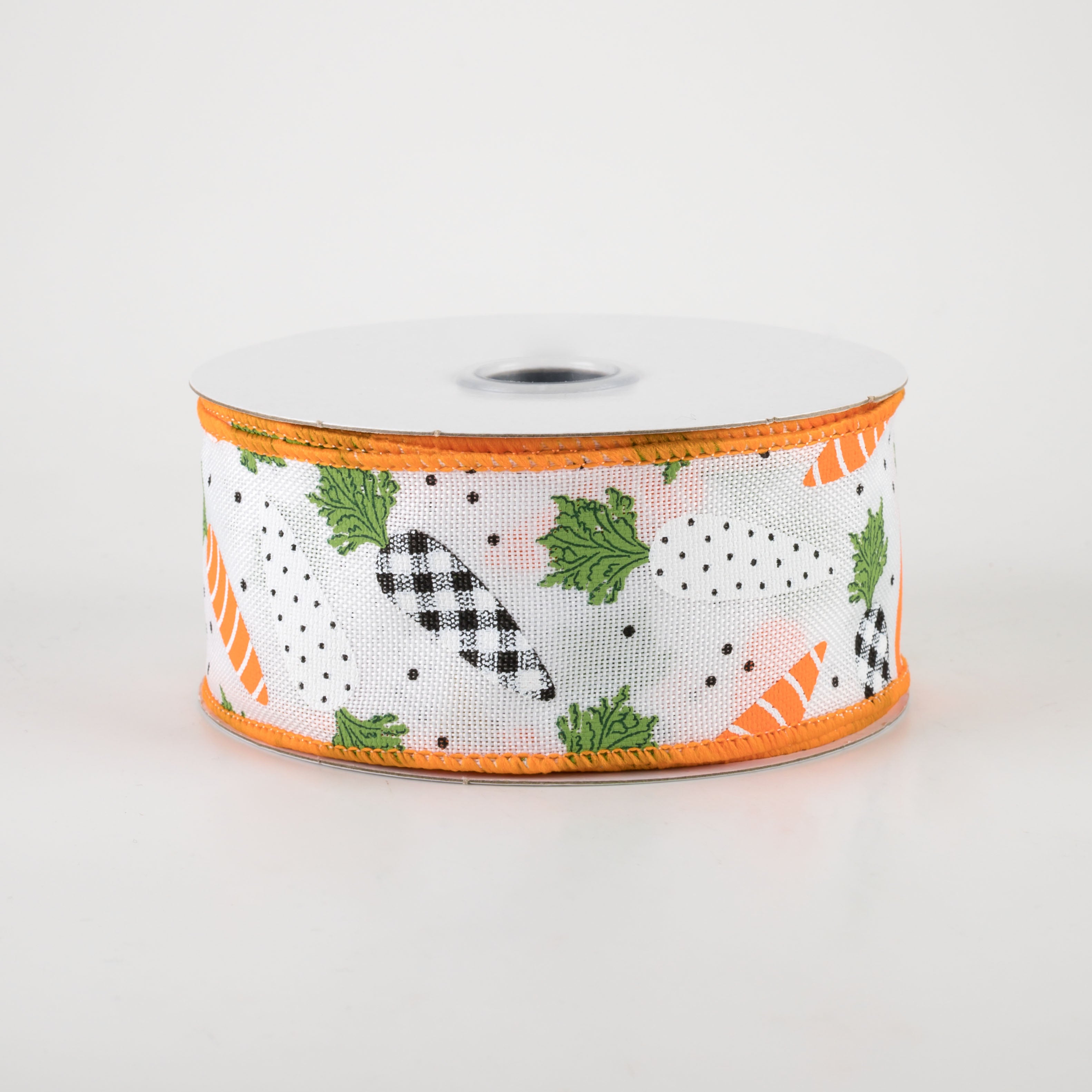 1.5" Patterned Carrots Ribbon: White Faux Burlap (10 Yards)