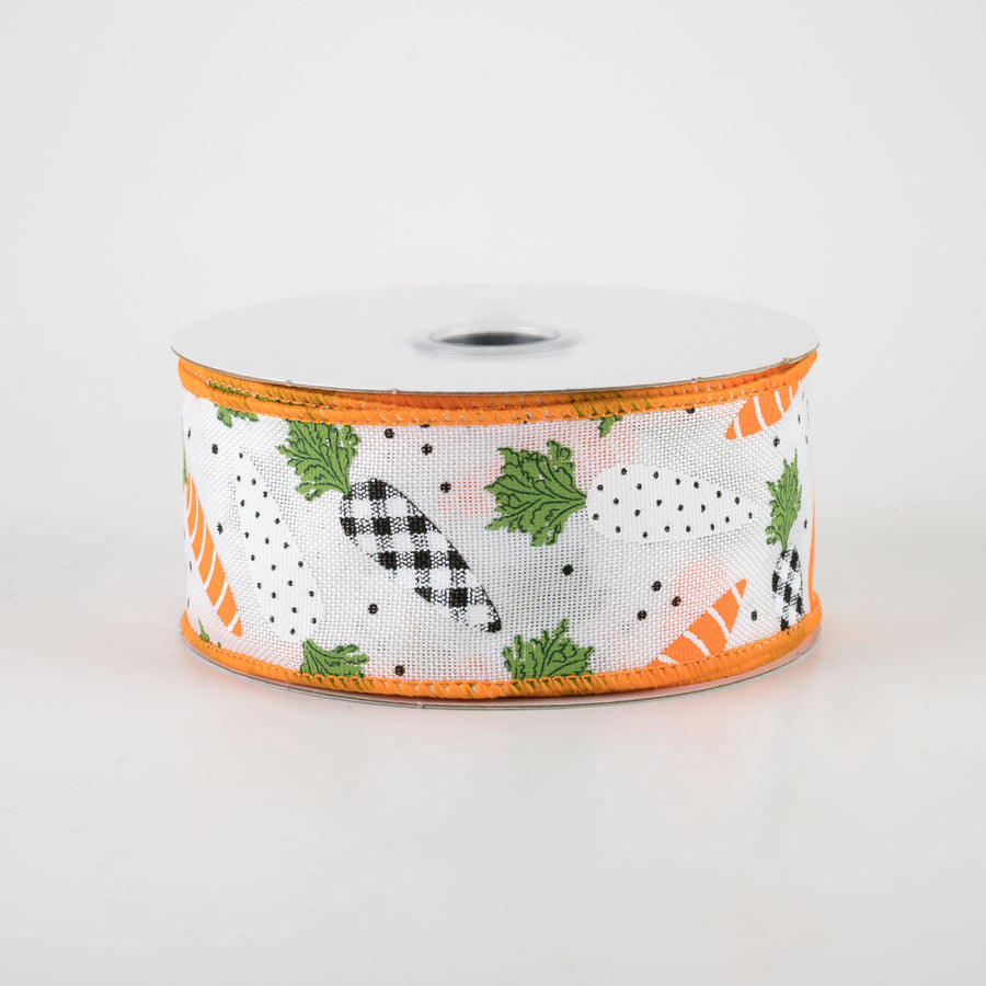 1.5" Patterned Carrots Ribbon: White Faux Burlap (10 Yards)