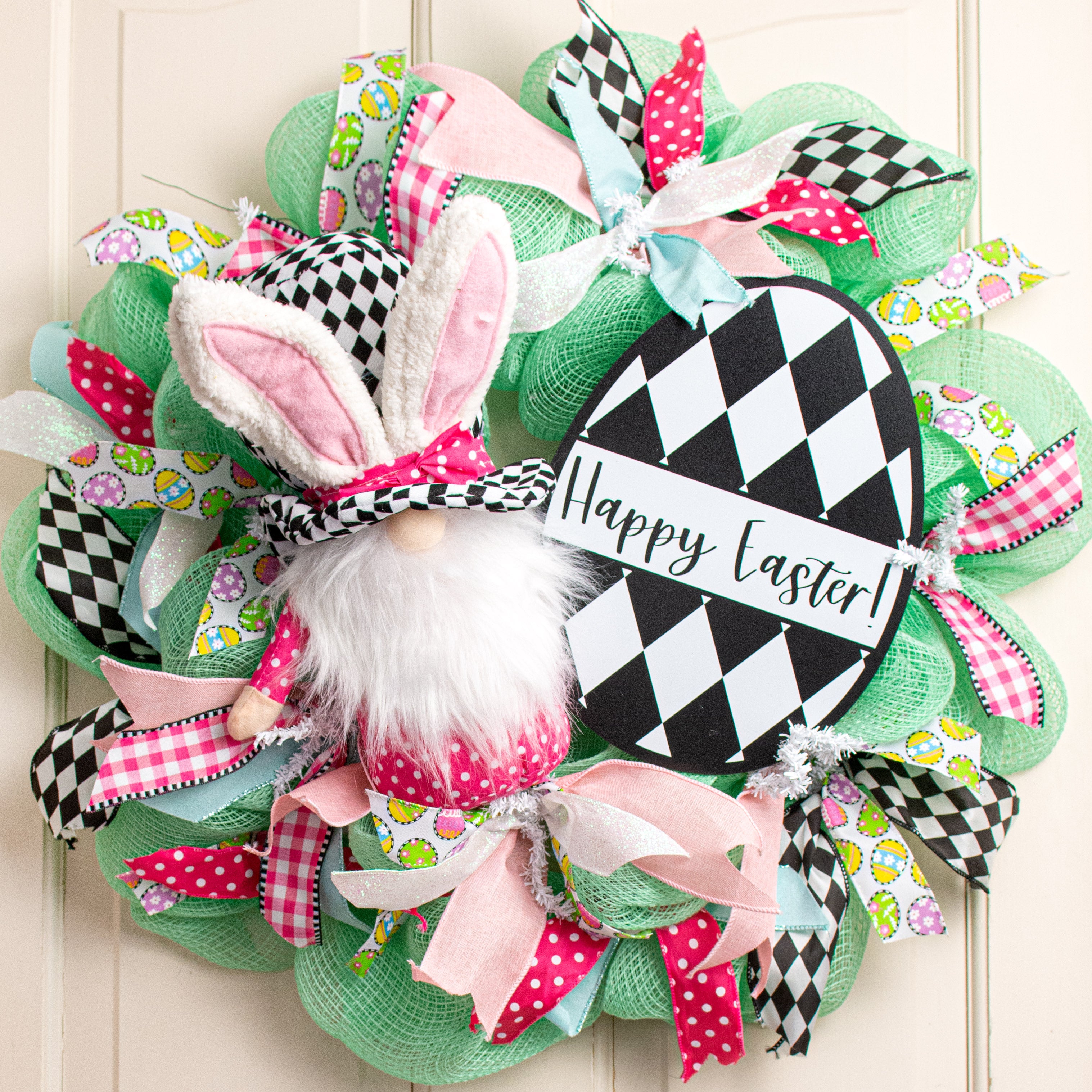 11" Waterproof Sign: Harlequin Happy Easter Egg