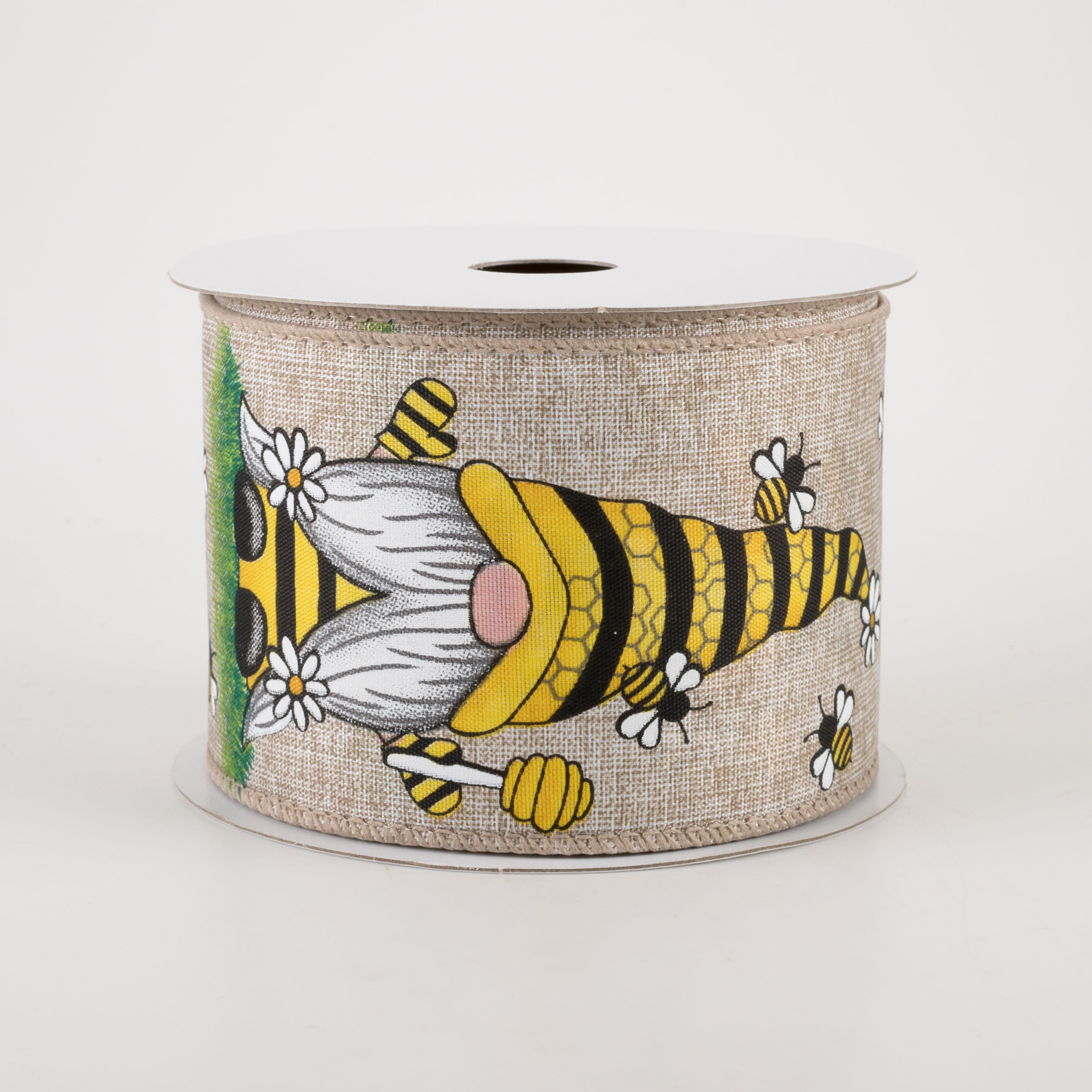 2.5" Linen Beekeeper Gnome Ribbon: Natural (10 Yards)