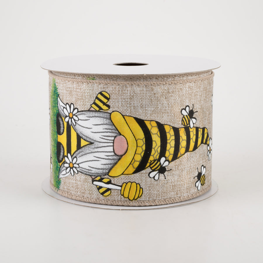2.5" Linen Beekeeper Gnome Ribbon: Natural (10 Yards)