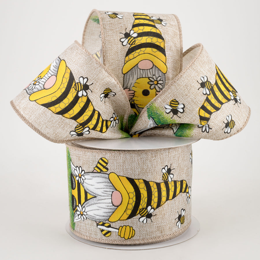 2.5" Linen Beekeeper Gnome Ribbon: Natural (10 Yards)