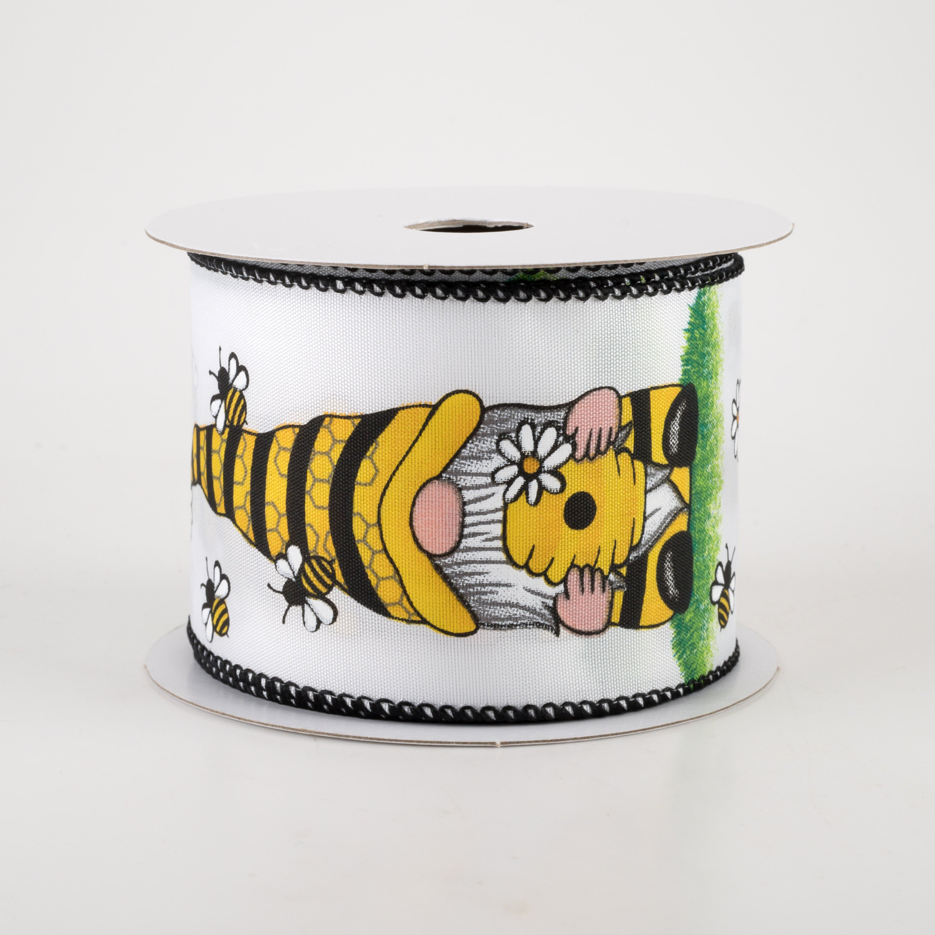 2.5" Satin Beekeeper Gnome Ribbon: White (10 Yards)