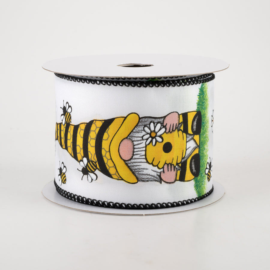 2.5" Satin Beekeeper Gnome Ribbon: White (10 Yards)