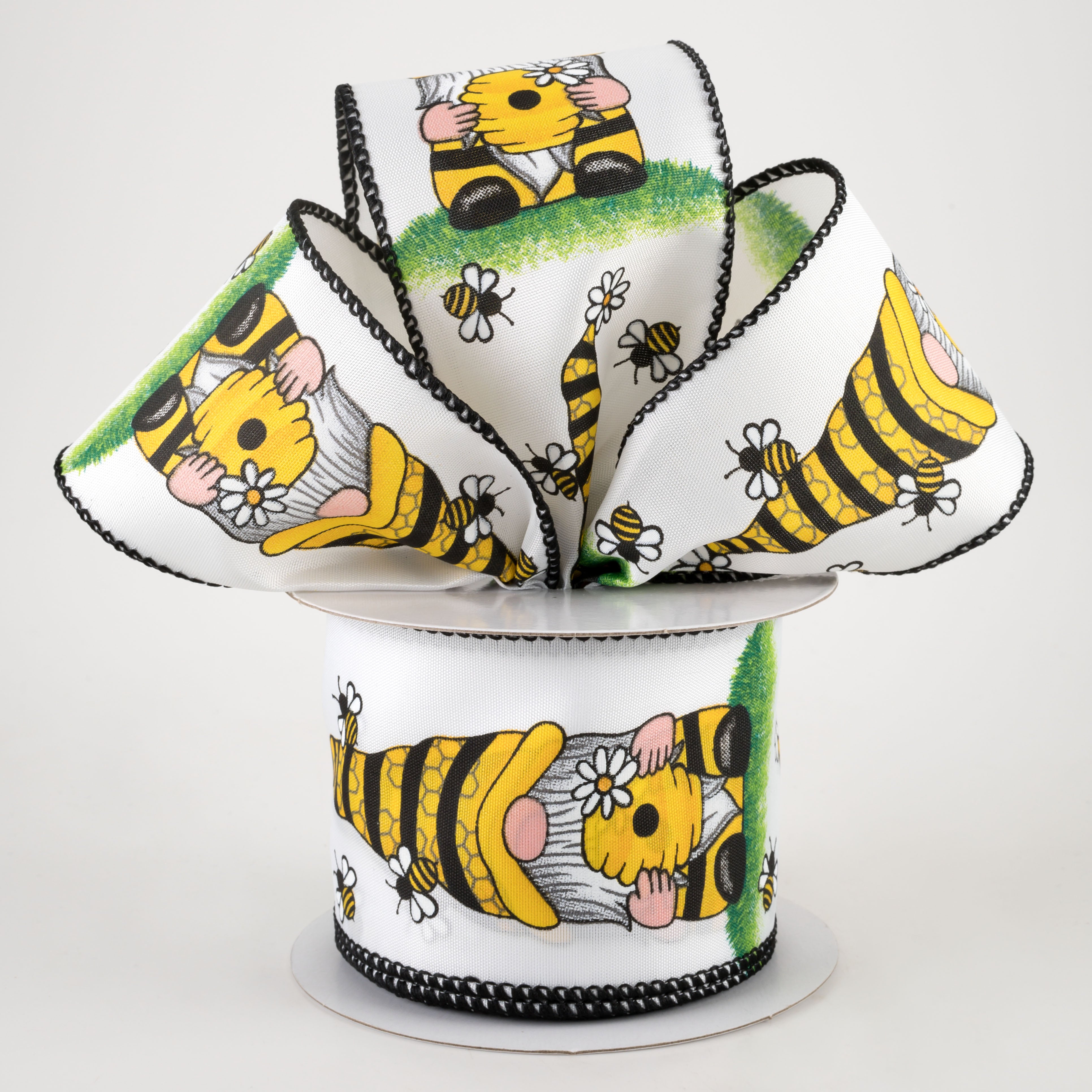 2.5" Satin Beekeeper Gnome Ribbon: White (10 Yards)