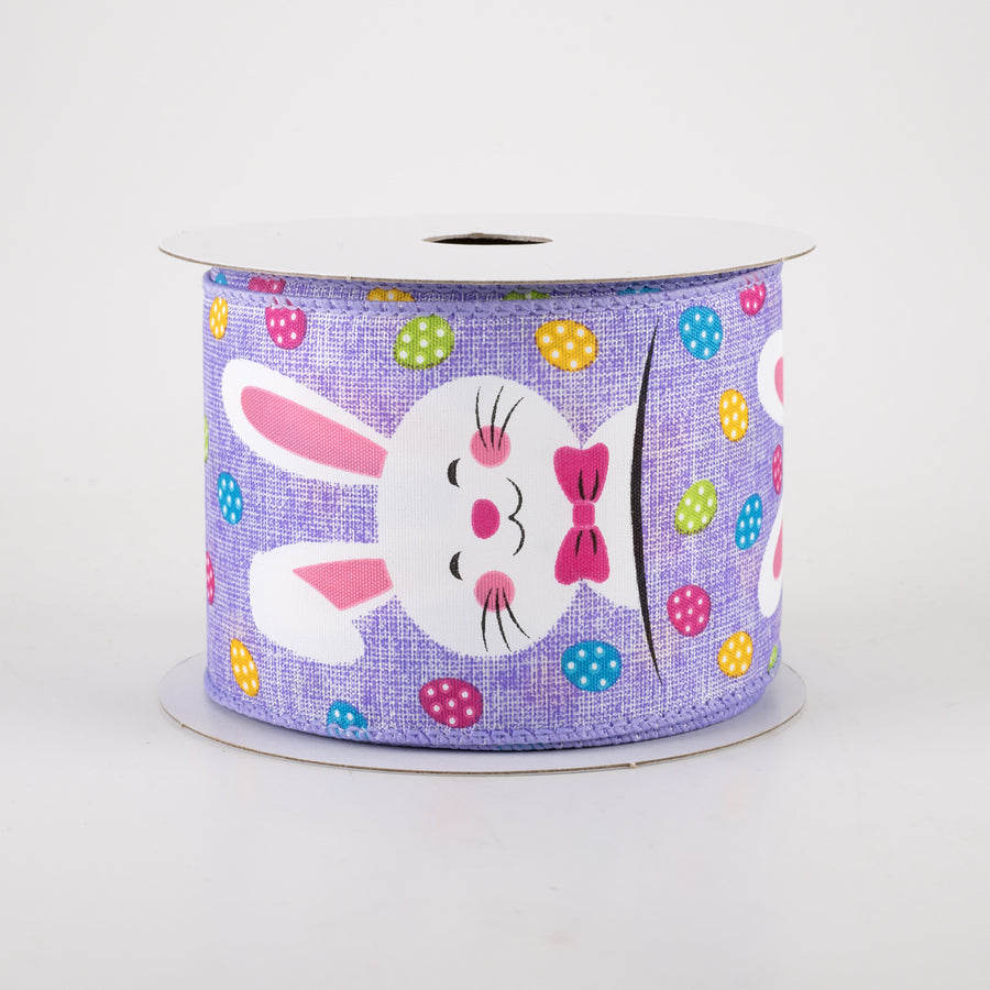 2.5" Printed Muslin Happy Bunny Ribbon: Lavender (10 Yards)