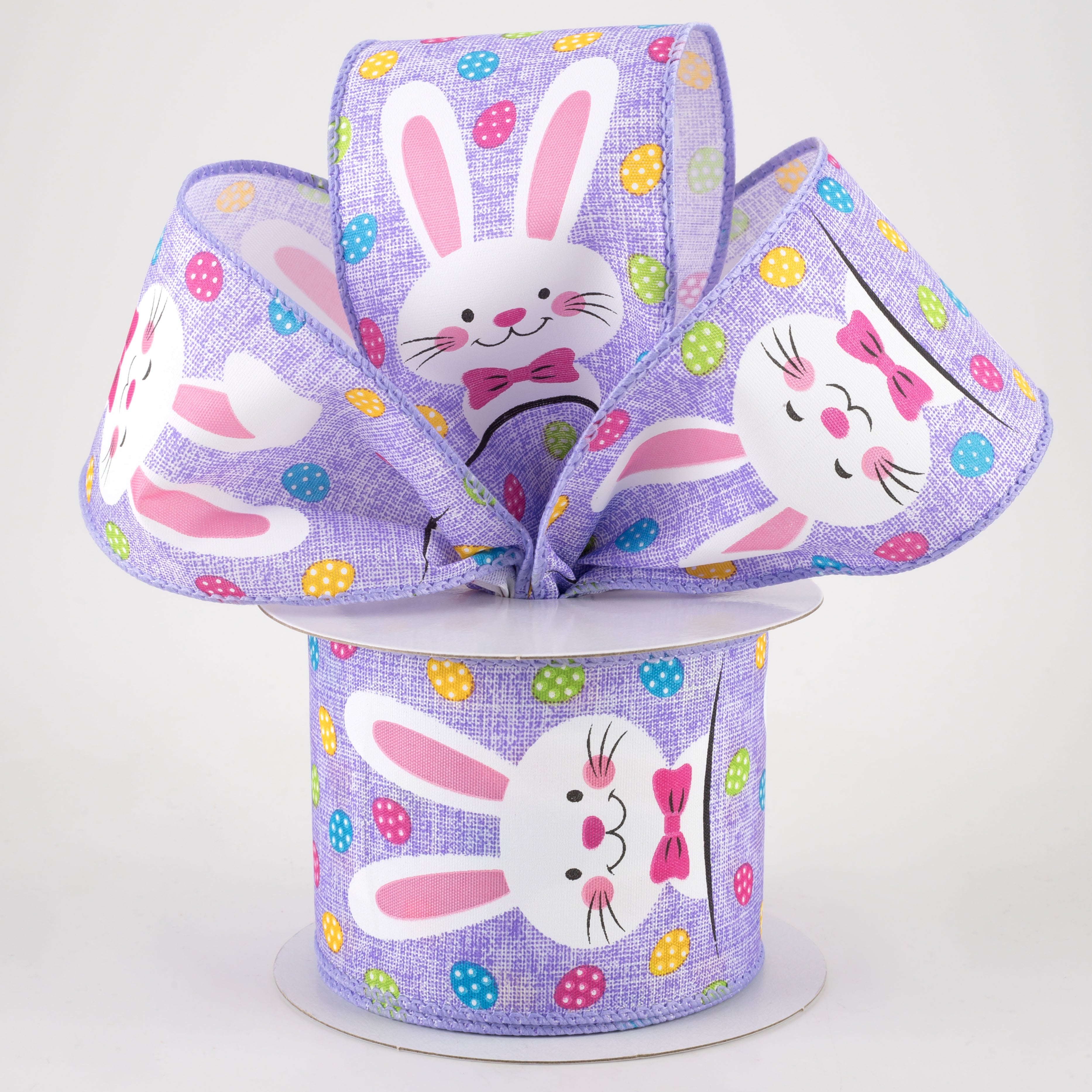 2.5" Printed Muslin Happy Bunny Ribbon: Lavender (10 Yards)