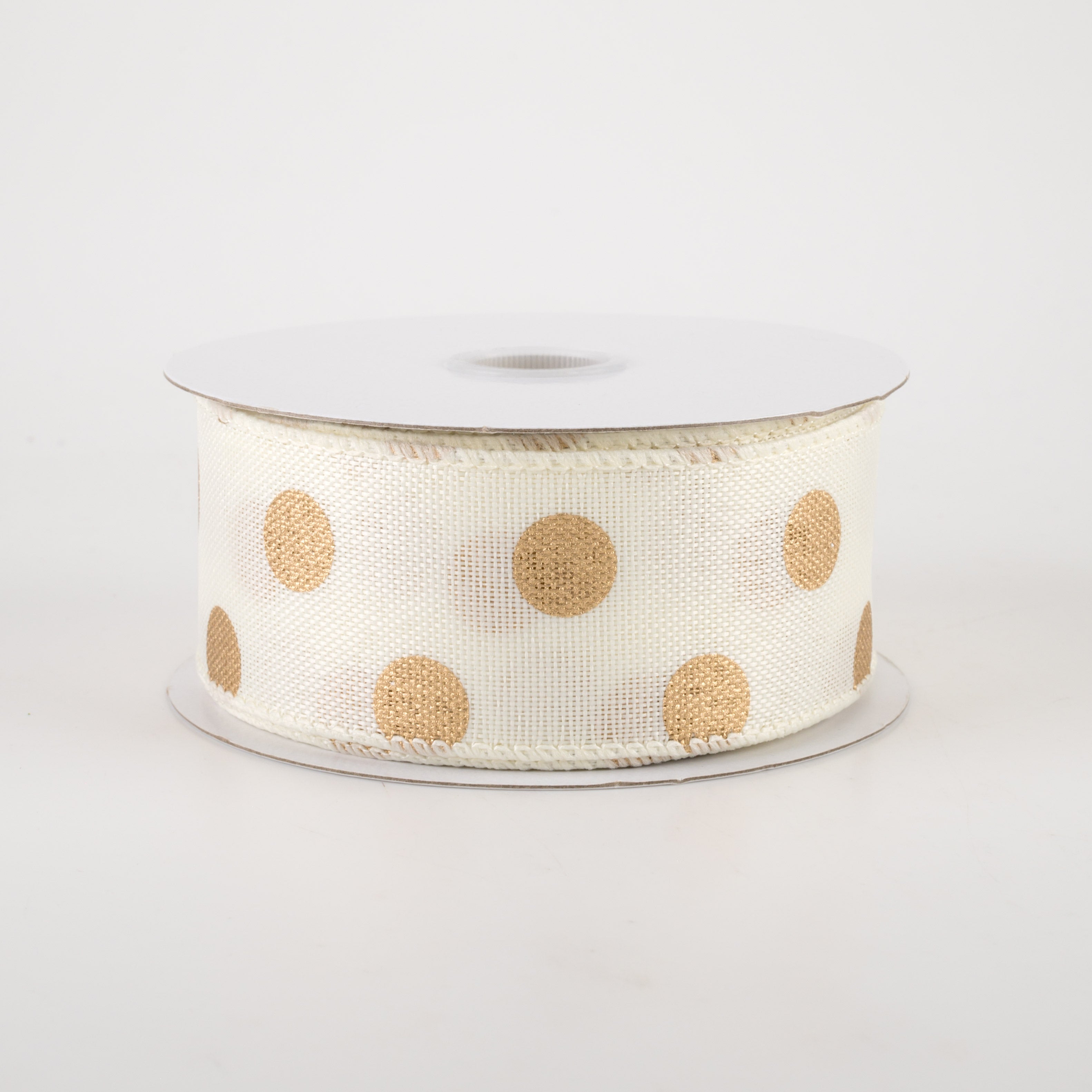 1.5" Linen Polka Dot Ribbon: Old Gold on Ivory (10 Yards)