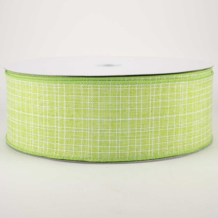 2.5" Estelle Textured Linen Ribbon: Lime & White (50 Yards)