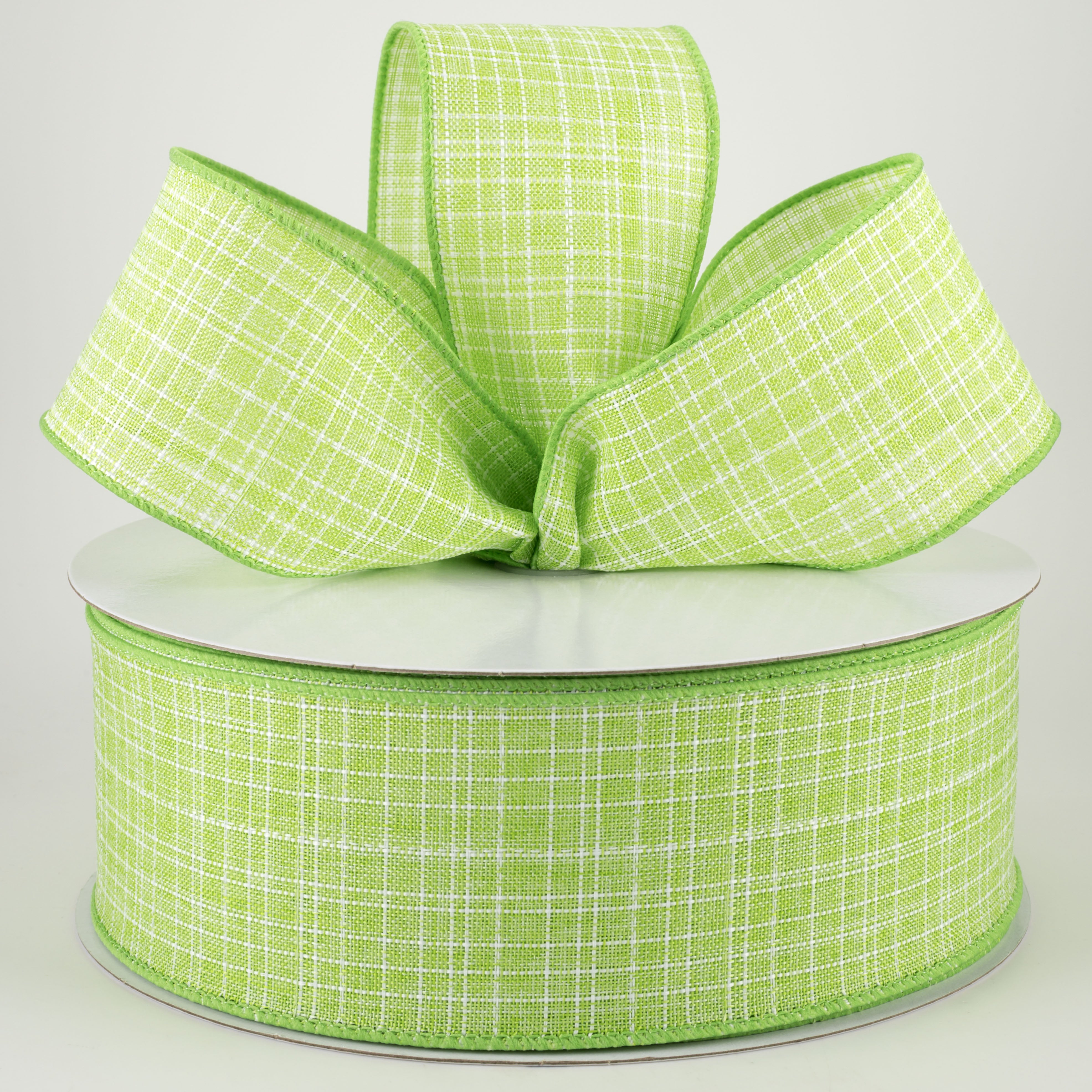 2.5" Estelle Textured Linen Ribbon: Lime & White (50 Yards)