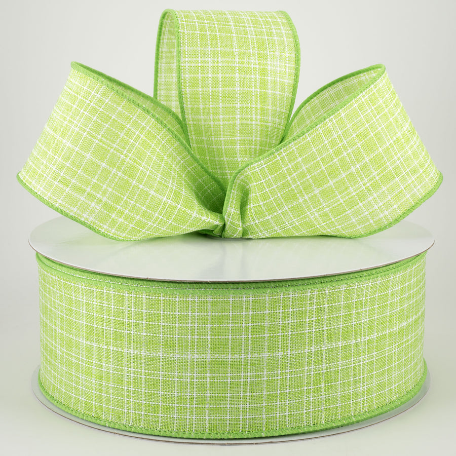2.5" Estelle Textured Linen Ribbon: Lime & White (50 Yards)