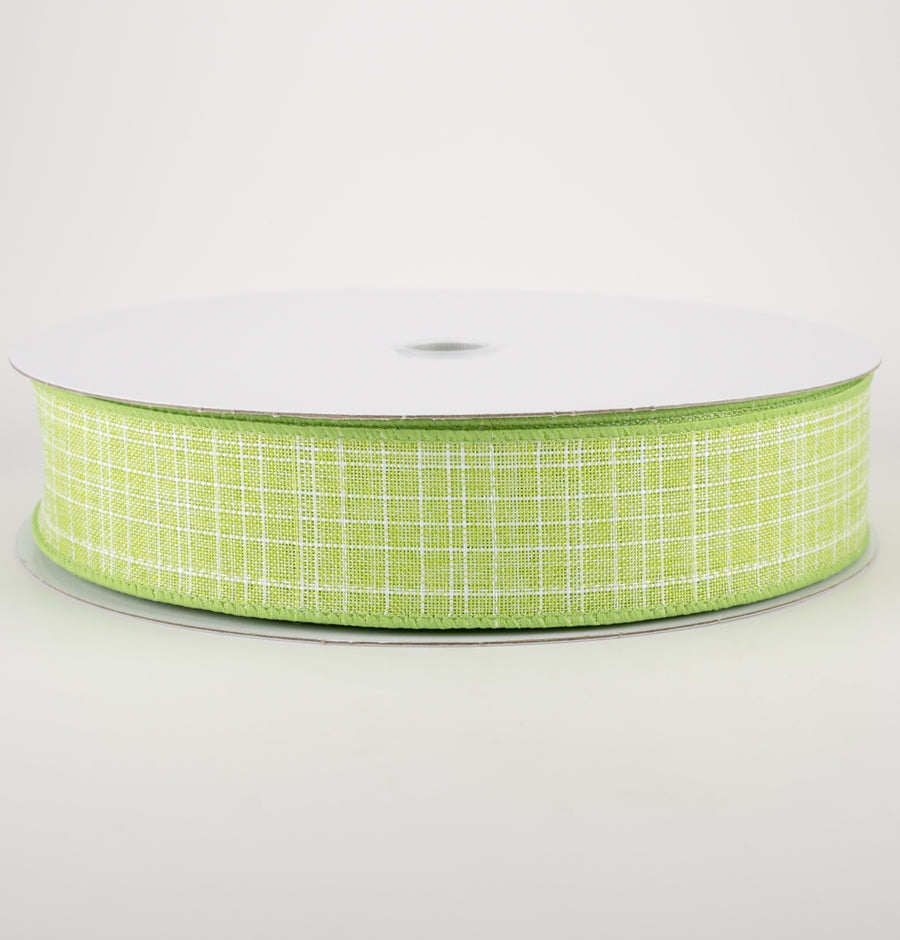 1.5" Estelle Textured Linen Ribbon: Lime Green & White (50 Yards)
