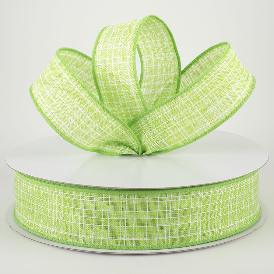 1.5" Estelle Textured Linen Ribbon: Lime Green & White (50 Yards)