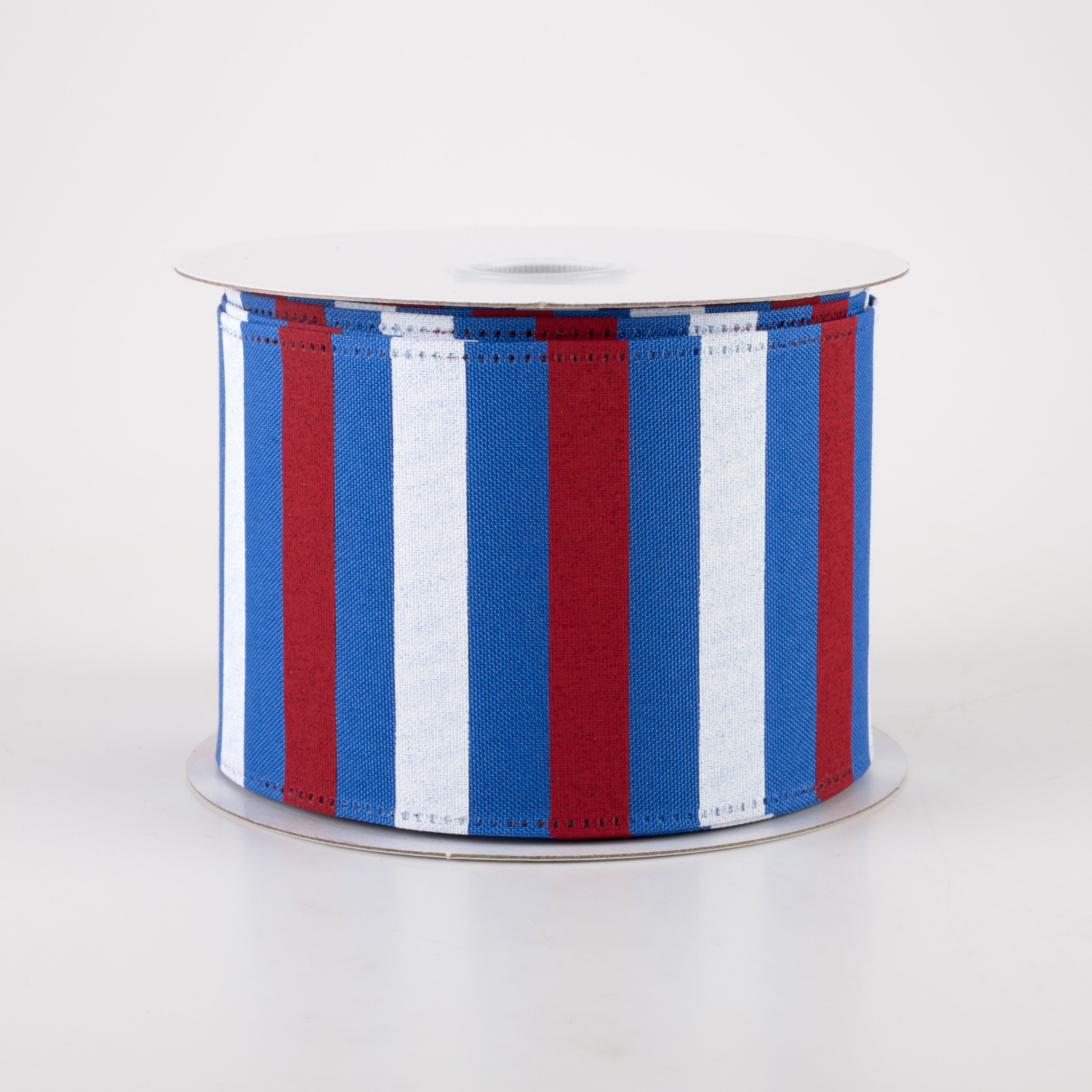2.5" Horizontal Stripes Satin Ribbon: Red & White on Blue (10 Yards)